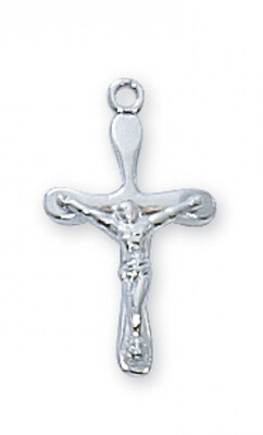 Sterling Silver Small Crucifix on a 16" Rhodium Plated Chain