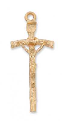 Gold Plated Papal Crucifix on a 24" Gold Plated Chain