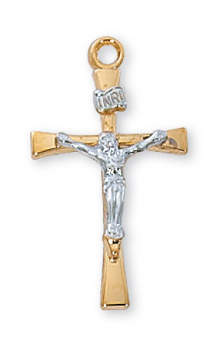Gold Over Sterling Silver Two-Tone Crucifix on 16-18&quot; Gold Over Brass Chain