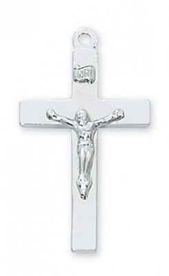 Sterling Silver Plain Crucifix on 20&quot; Stainless Steel Chain