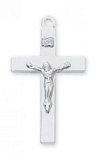 Sterling Silver Plain Crucifix on 20&quot; Stainless Steel Chain