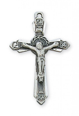 Sterling Silver Detailed Crucifix on an 18" Rhodium Plated Chain