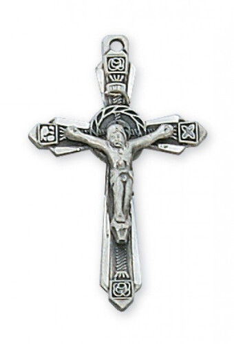 Sterling Silver Detailed Crucifix on 16-18&quot; Platinum Plated Chain
