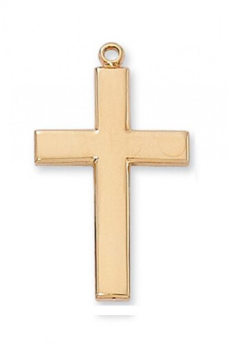 Gold Over Sterling Silver Plain Cross on 24&quot; Gold Over Brass Chain