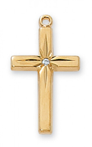 Gold Over Sterling Silver Cross with CZ on 16-18&quot; Gold Over Brass Chain