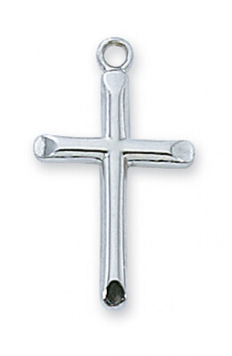 Sterling Silver Beveled Cross on an 18" Rhodium Plated Chain