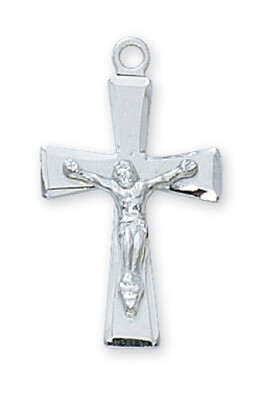 Sterling Silver Flared Crucifix on an 18" Rhodium Plated Chain