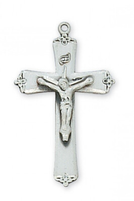 Sterling Silver Fancy Tipped Crucifix on an 18&quot; Rhodium Plated Chain