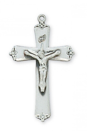 Sterling Silver Fancy Tipped Crucifix on an 18&quot; Rhodium Plated Chain