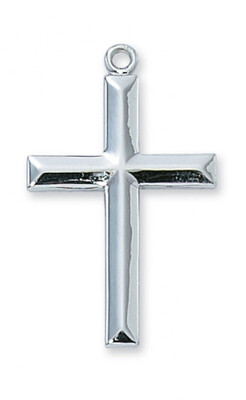 Sterling Silver Beveled Cross on a 24&quot; Stainless Steel Chain