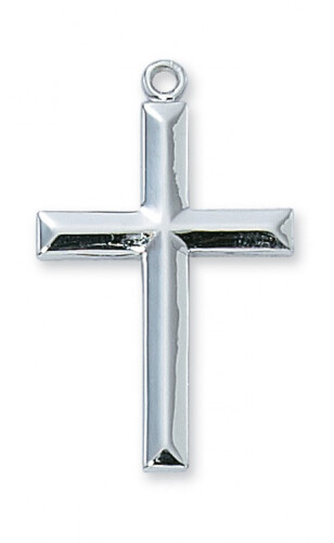 Sterling Silver Beveled Cross on a 24&quot; Stainless Steel Chain