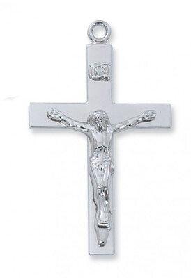 Sterling Silver Wider Plain Crucifix on a 24&quot; Rhodium Plated Chain