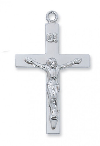 Sterling Silver Wider Plain Crucifix on a 24&quot; Rhodium Plated Chain