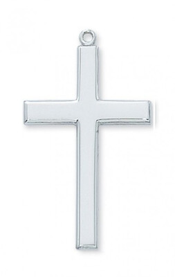 Sterling Silver Large Plain Cross on a 24" Rhodium Plated Chain