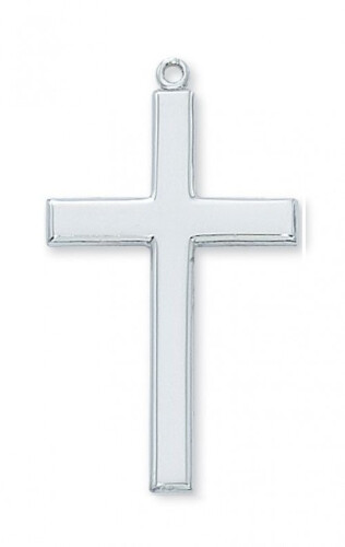 Sterling Silver Large Plain Cross on 24&quot; Stainless Steel Chain