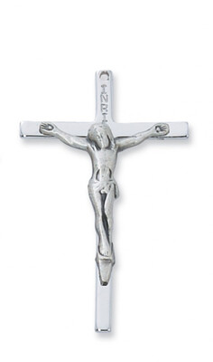 Sterling Silver Large Plain Crucifix on a 24&quot; Rhodium Plated Chain