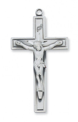 Sterling Silver Outlined Crucifix on a 24&quot; Rhodium Plated Chain