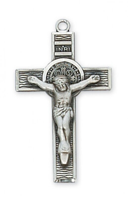 Sterling Silver St. Benedict Crucifix on a 24&quot; Rhodium Plated Chain