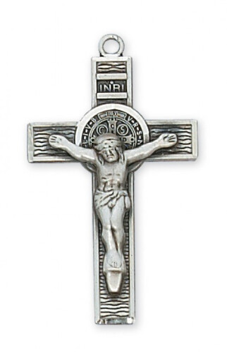 Sterling Silver St. Benedict Crucifix on a 24&quot; Rhodium Plated Chain