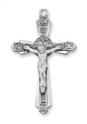 Sterling Silver Large Ornate Crucifix on a 24" Rhodium Plated Chain