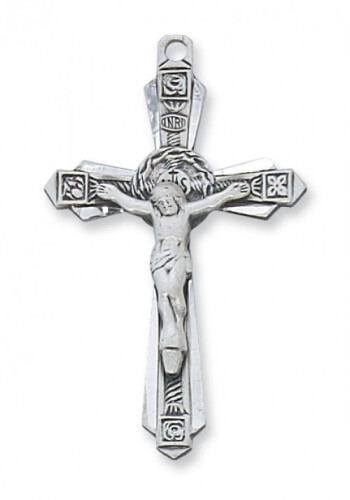 Sterling Silver Large Ornate Crucifix on 24&quot; Stainless Steel Chain