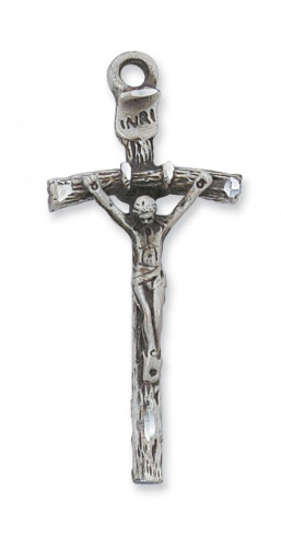Sterling Silver Large Papal Crucifix on a 24&quot; Rhodium Plated Chain