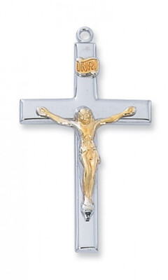 Sterling Silver Two-Tone Crucifix on a 24" Rhodium Plated Chain