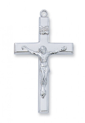 Sterling Silver Plain Large Crucifix on a 24" Rhodium Plated Chain