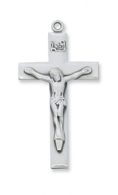 Sterling Silver Plain Large Men's Crucifix on a 24" Rhodium Plated Chain