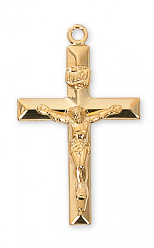 Gold Over Sterling Silver Beveled Crucifix on 24&quot; Gold Over Brass Chain