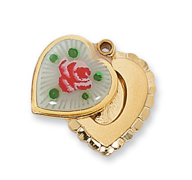 Gold Over Sterling Miraculous Heart Medal Locket on 16-18&quot; Gold Over Brass Chain