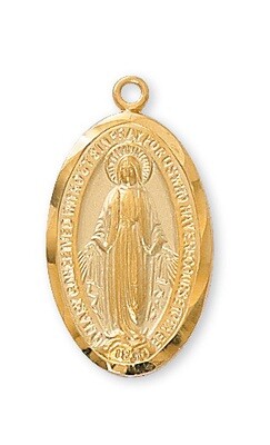 Gold Plated Large Miraculous Medal on an 18" Gold Plated Chain
