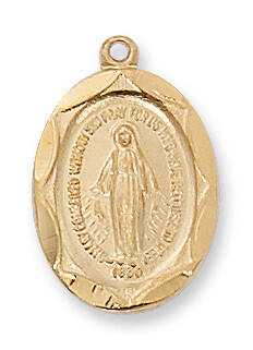 Gold Plated Medium Oval Miraculous Medal on an 18" Gold Plated Chain