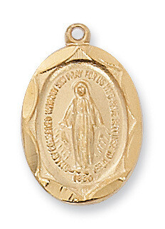 Gold Over Sterling Silver Medium Oval Miraculous Medal on 16-18&quot; Gold Over Brass Chain
