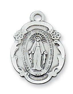Sterling Silver Medium Miraculous Medal on 18&quot; Rhodium Plated Chain