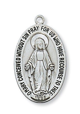 Sterling Silver Miraculous Medal on a 20" Rhodium Plated Chain