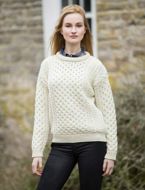 Unisex Crew Neck Aran Wool Sweater- Choose Color