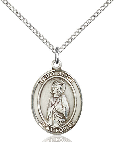 Sterling Silver St Alice Pendant on a 18&quot; Light Rhodium Light Curb Chain