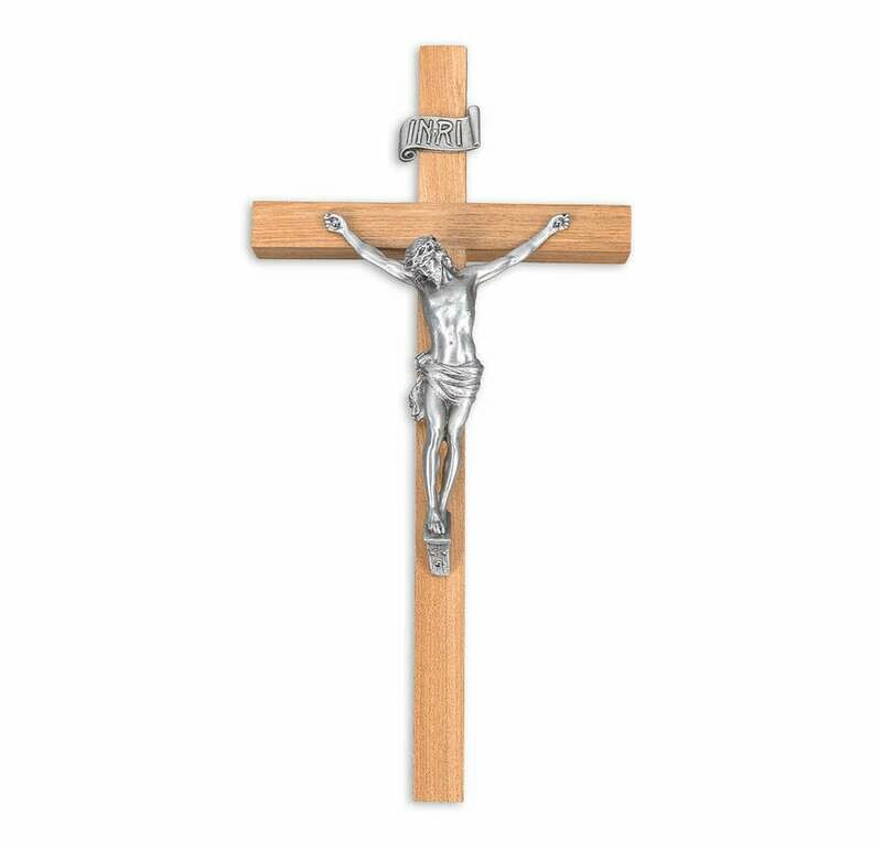 10&quot; Oak Wood Cross with a Fine Pewter Corpus