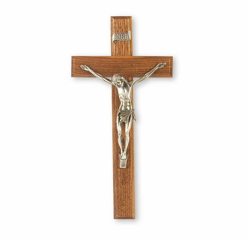 12&quot; Walnut Wood Cross with Antiqued Fine Pewter Corpus