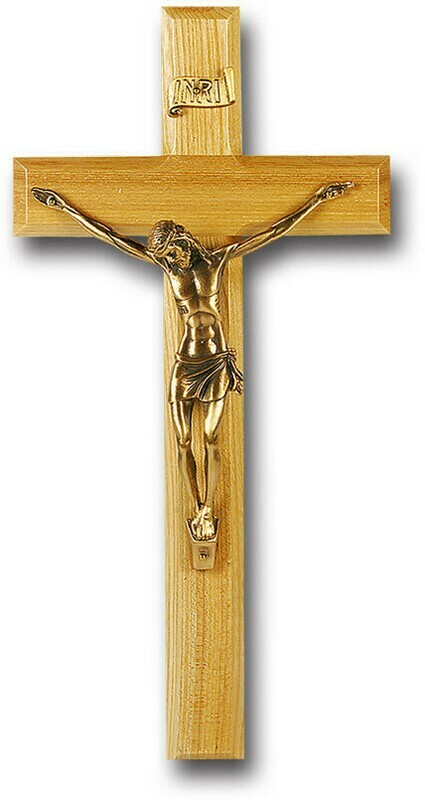 12&quot; Genuine Oak Cross with Museum Gold Antiqued Corpus