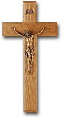 10" Oak Cross with Museum Gold Antiqued Corpus