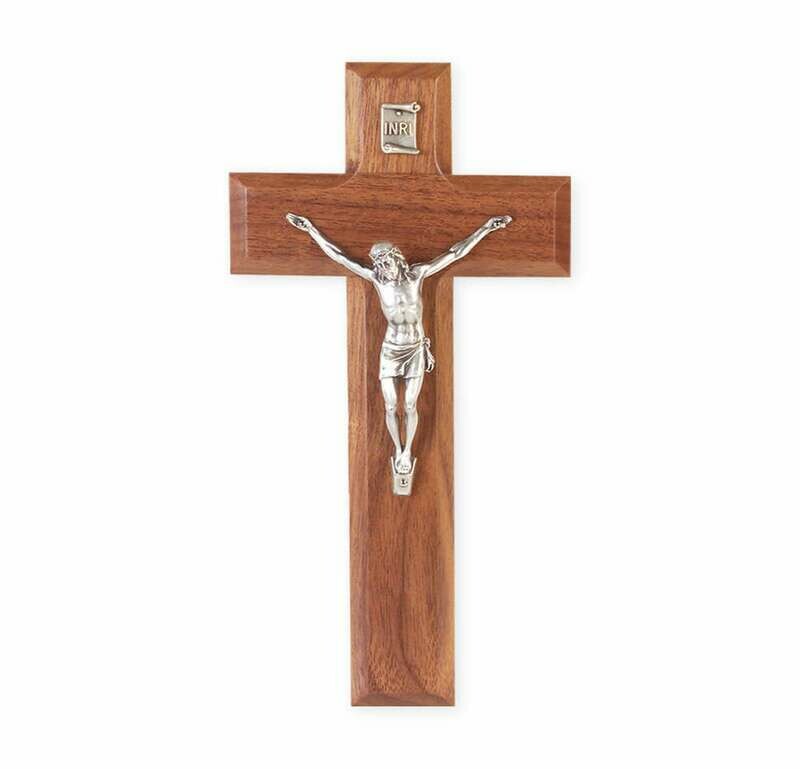 8&quot; Genuine Walnut Cross with Antiqued Silver-Plated Corpus