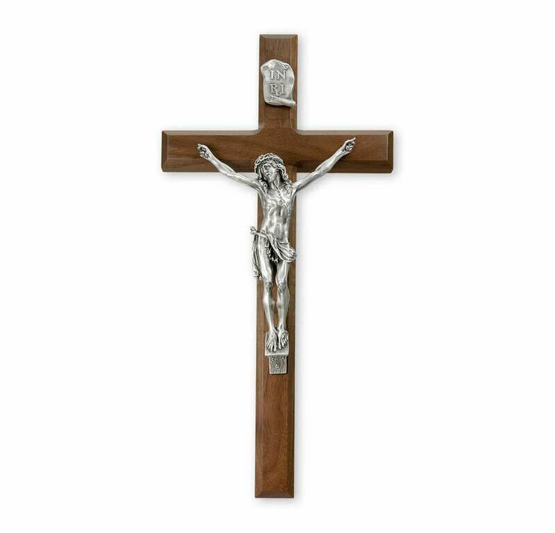 15&quot; Walnut Cross with Antique Fine Pewter Corpus