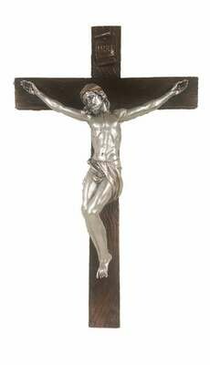 16" Crucifix, Pewter Style Corpus, Bronze Cross