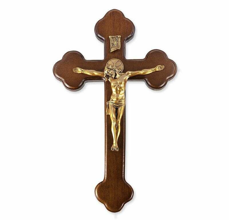 10&quot; Latin Walnut Cross with Museum Gold Tone Corpus with Halo