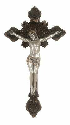 14" St. Benedict Crucifix, Pewter Style Corpus, Bronze Cross