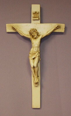 Lightly Antiqued Alabaster Crucifix- 9.5"