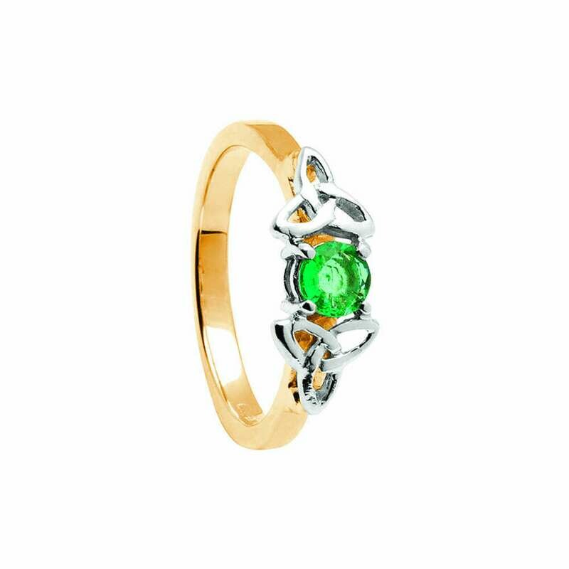 14kt Gold Emerald Trinity Engagement Ring- Yellow/White Trinity