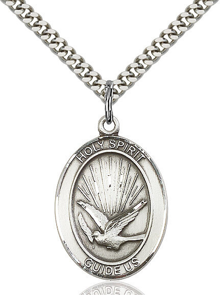 Sterling Silver Holy Spirit Pendant on a 24&quot; Light Rhodium Heavy Curb Chain